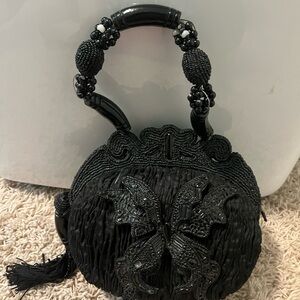 Vintage Mary Frances Black Butterfly Beaded Handbag
